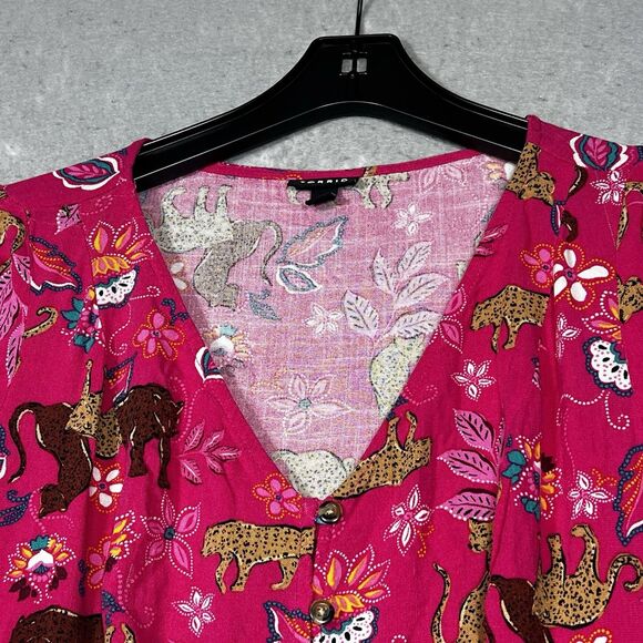 Torrid Dress Womens Sz 10-12 Pink Blue Paisley Tigers Buttons Boho Chic No Belt - Picture 2 of 13